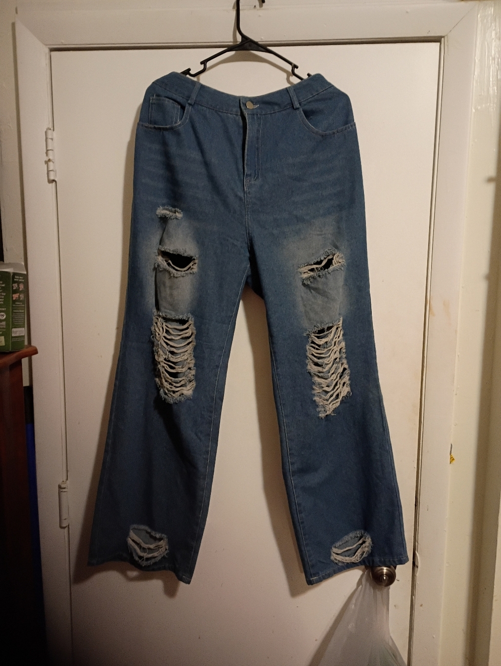 Womens Distressed Wide-Leg Jeans - Blue